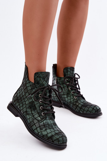 Grüne Leder-Stiefeletten mit breiten Absätzen Artiker 55C1325