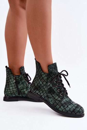 Grüne Leder-Stiefeletten mit breiten Absätzen Artiker 55C1325 2