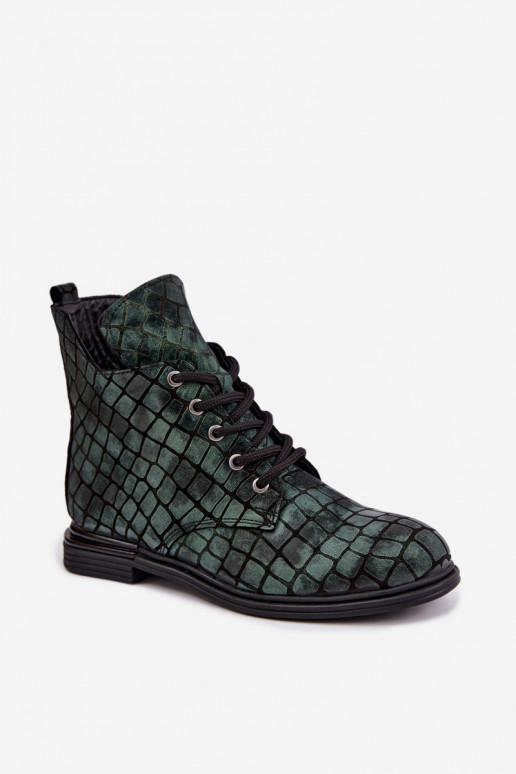 Grüne Leder-Stiefeletten mit breiten Absätzen Artiker 55C1325