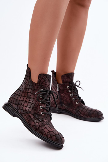 Bordeauxfarbene Leder-Stiefeletten mit breiten Absätzen Artiker 55C1327 2