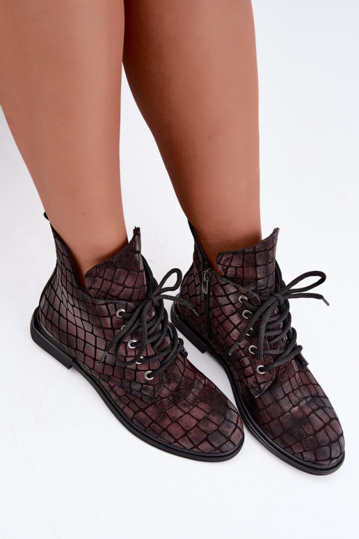 Bordeauxfarbene Leder-Stiefeletten mit breiten Absätzen Artiker 55C1327