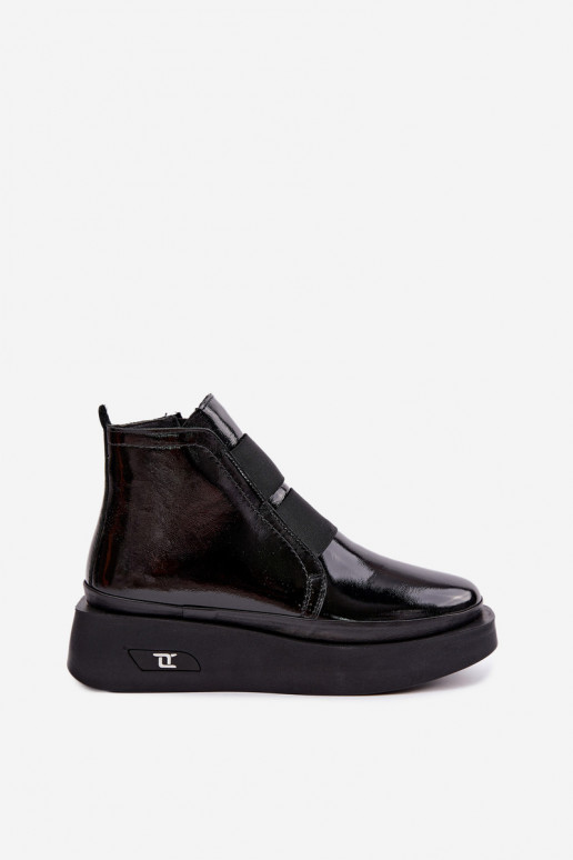Schwarze Leder-Stiefeletten mit Plateau und Lackeffekt Artiker 55C0820