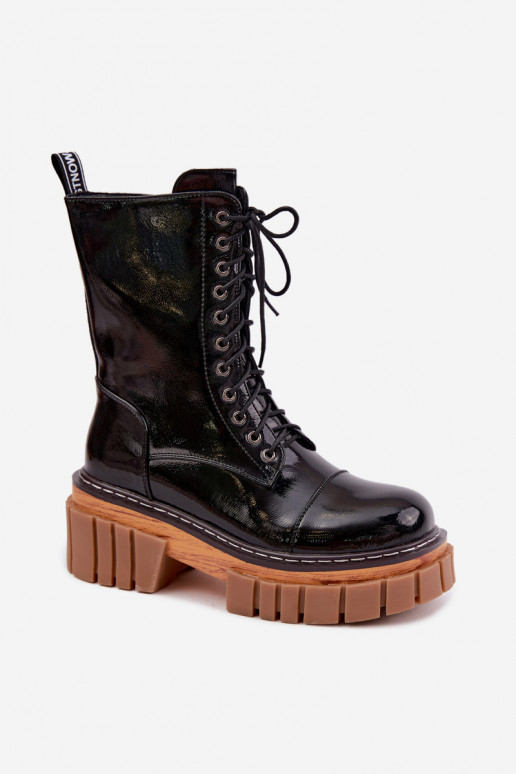 Schwarze Leder-Stiefeletten für die Arbeit mit Lackeffekt Artiker 49C0344
