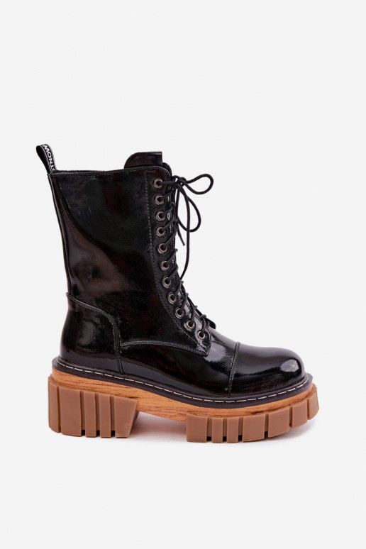 Schwarze Leder-Stiefeletten für die Arbeit mit Lackeffekt Artiker 49C0344
