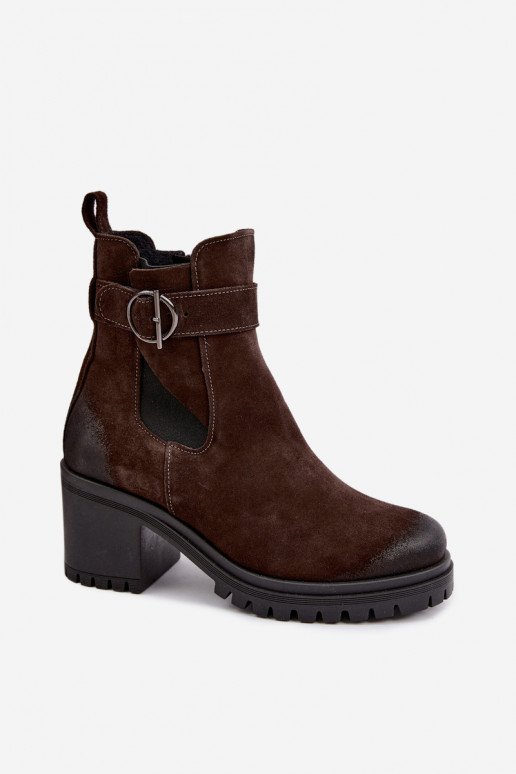 Damen Schuhe aus Kunstveloursleder mit Absatz Zazoo 60601 in Schokoladenfarbe