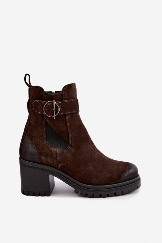 Damen Schuhe aus Kunstveloursleder mit Absatz Zazoo 60601 in Schokoladenfarbe