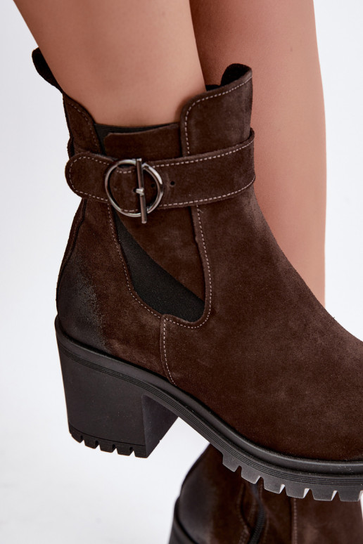 Damen Schuhe aus Kunstveloursleder mit Absatz Zazoo 60601 in Schokoladenfarbe