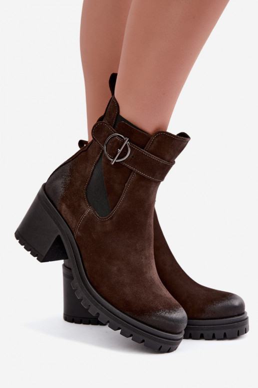 Damen Schuhe aus Kunstveloursleder mit Absatz Zazoo 60601 in Schokoladenfarbe