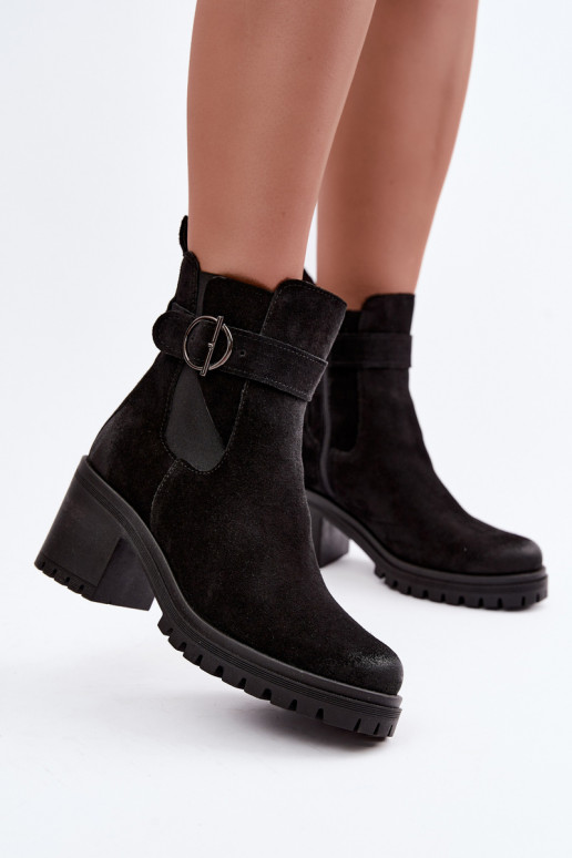 Damen Schuhe aus Kunstveloursleder mit Absatz Zazoo 60601 in schwarzer Farbe