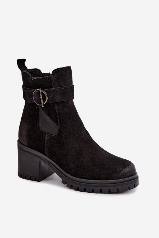 Damen Schuhe aus Kunstveloursleder mit Absatz Zazoo 60601 in schwarzer Farbe