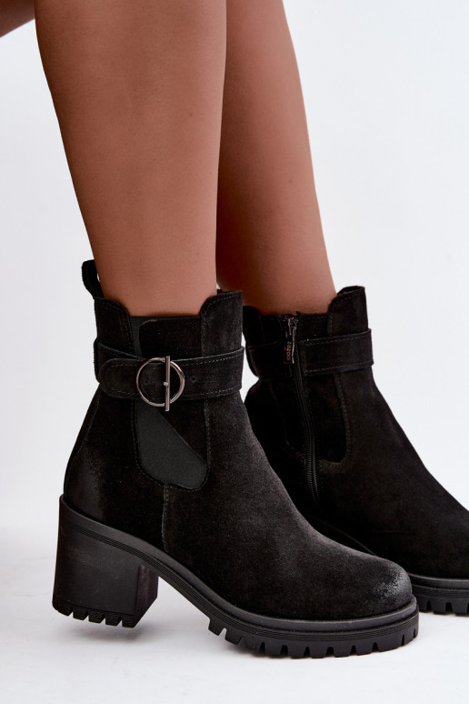 Damen Schuhe aus Kunstveloursleder mit Absatz Zazoo 60601 in schwarzer Farbe