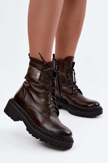 Damen warme Stiefeletten mit dekorativen Details Zazoo 60574 in Schokoladenfarbe 2