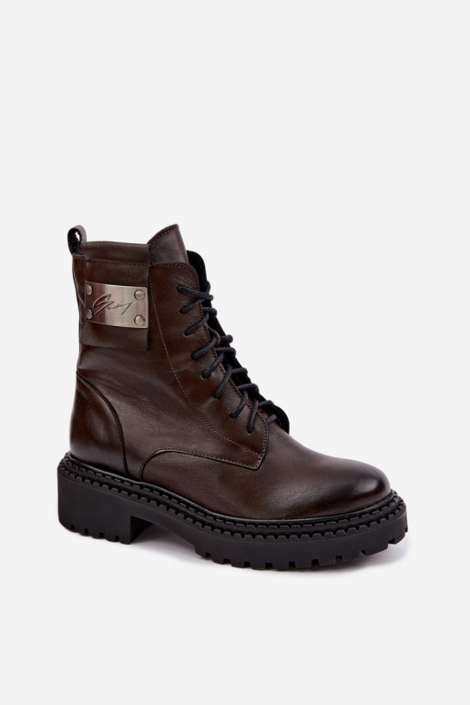 Damen warme Stiefeletten mit dekorativen Details Zazoo 60574 in Schokoladenfarbe
