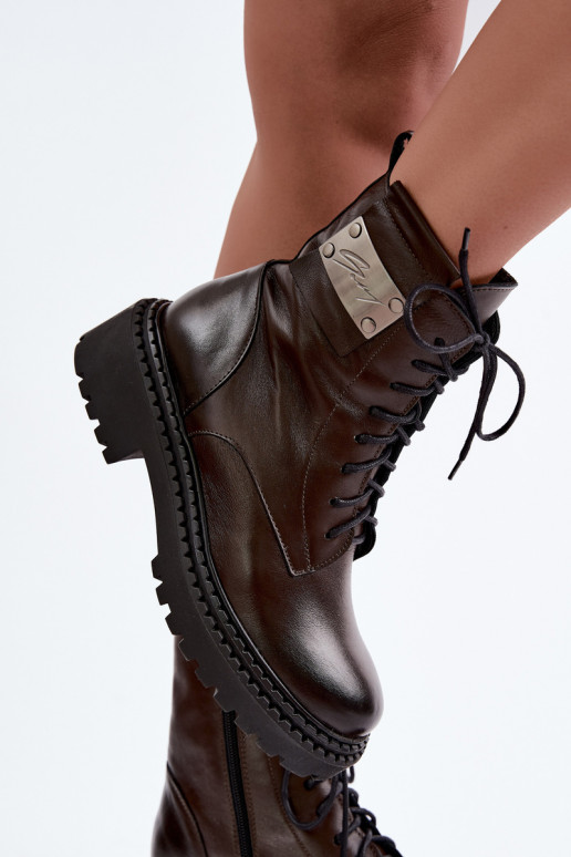 Damen warme Stiefeletten mit dekorativen Details Zazoo 60574 in Schokoladenfarbe
