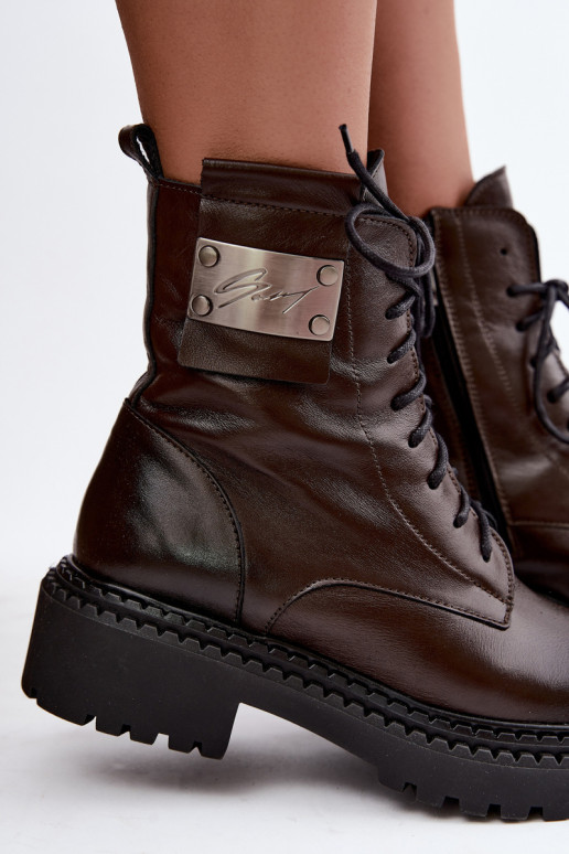 Damen warme Stiefeletten mit dekorativen Details Zazoo 60574 in Schokoladenfarbe