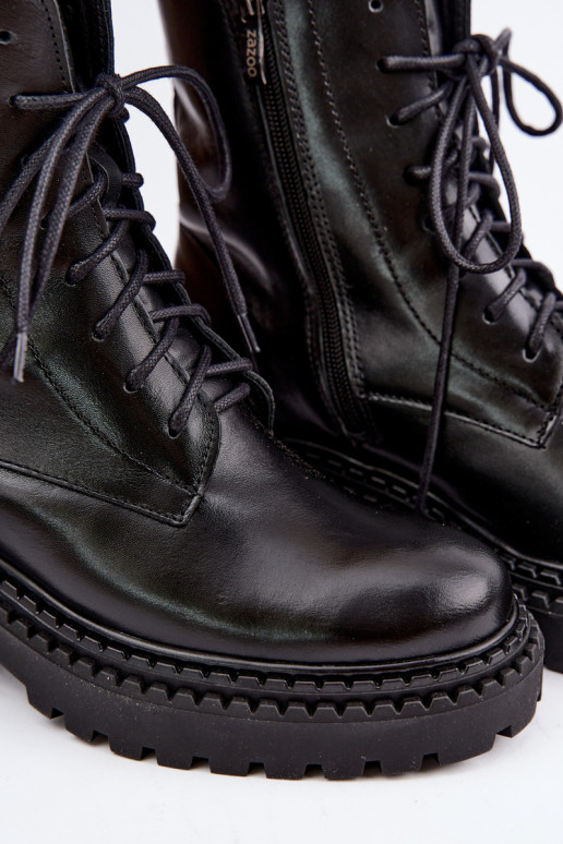 Damen warme Stiefeletten mit dekorativen Details Zazoo 60574 in schwarzer Farbe