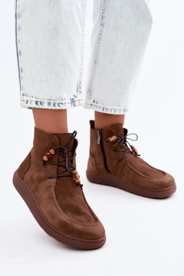 Damenstiefel Barefoot natürliches INildlederoZua mit Perlen sich Zuarm laufen Zazoo 30078 braune Farbe 2