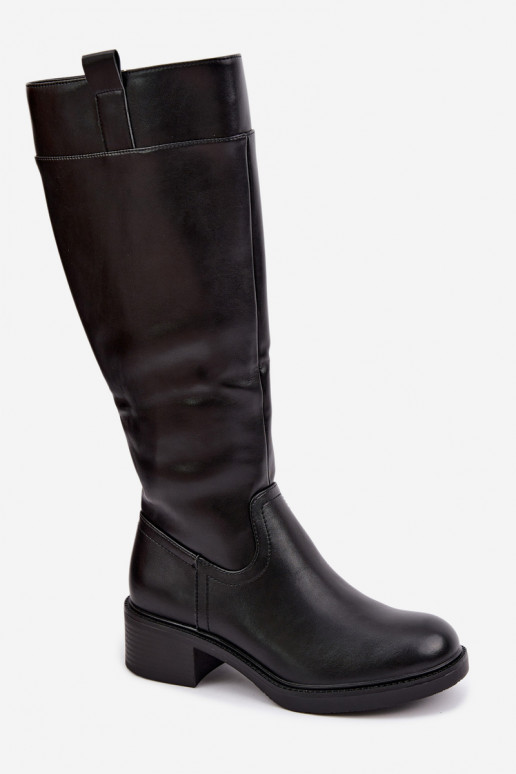 Lange Stiefel mit niedrigem Absatz Zazoo KZ-22 in schwarzer Farbe