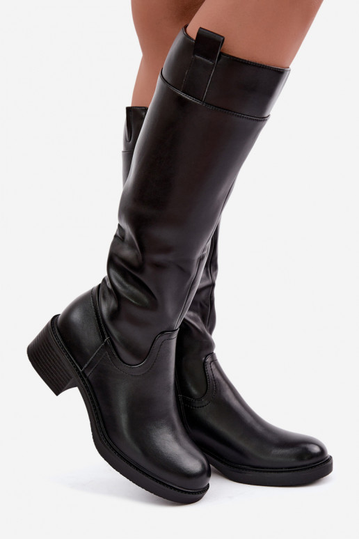 Lange Stiefel mit niedrigem Absatz Zazoo KZ-22 in schwarzer Farbe