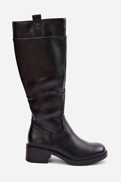 Lange Stiefel mit niedrigem Absatz Zazoo KZ-22 in schwarzer Farbe
