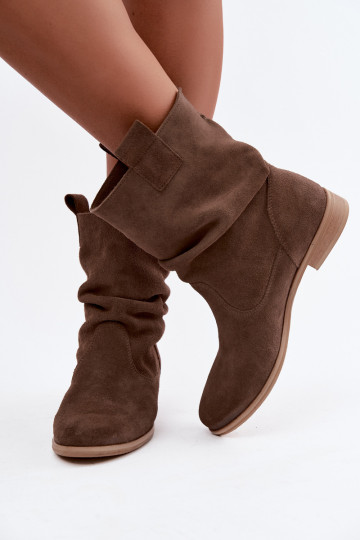 Damen Schuhe aus Kunstveloursleder mit Rüschen Zazoo 4210 in brauner Farbe