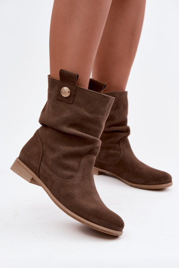 Damen Schuhe aus Kunstveloursleder mit Rüschen Zazoo 4210 in brauner Farbe 2
