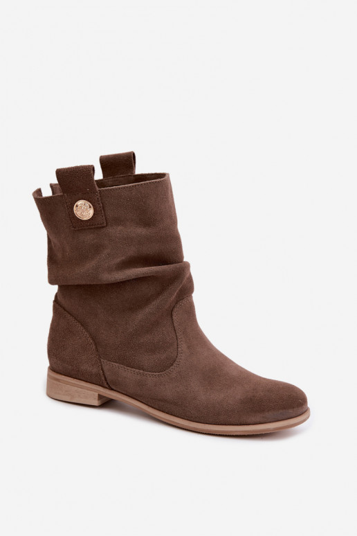 Damen Schuhe aus Kunstveloursleder mit Rüschen Zazoo 4210 in brauner Farbe