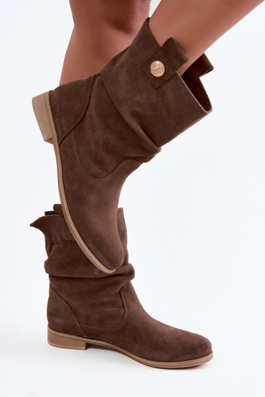 Damen Schuhe aus Kunstveloursleder mit Rüschen Zazoo 4210 in brauner Farbe