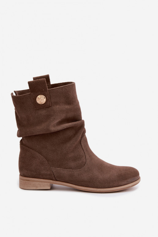 Damen Schuhe aus Kunstveloursleder mit Rüschen Zazoo 4210 in brauner Farbe