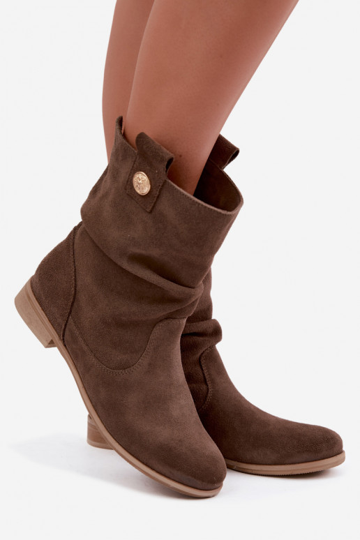 Damen Schuhe aus Kunstveloursleder mit Rüschen Zazoo 4210 in brauner Farbe