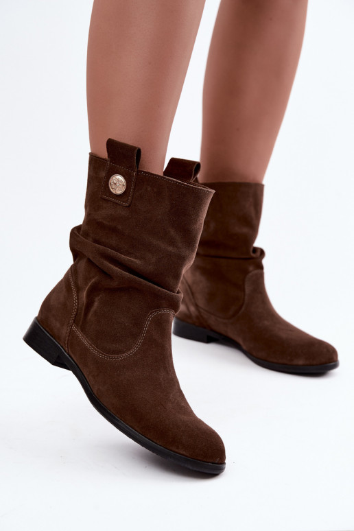 Damen Schuhe aus Kunstveloursleder mit Rüschen Zazoo 4210 in Schokoladenfarbe