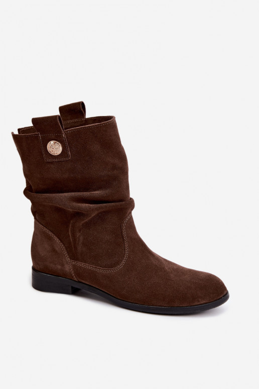 Damen Schuhe aus Kunstveloursleder mit Rüschen Zazoo 4210 in Schokoladenfarbe