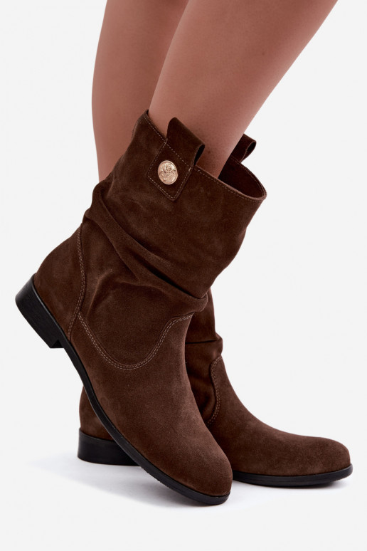 Damen Schuhe aus Kunstveloursleder mit Rüschen Zazoo 4210 in Schokoladenfarbe