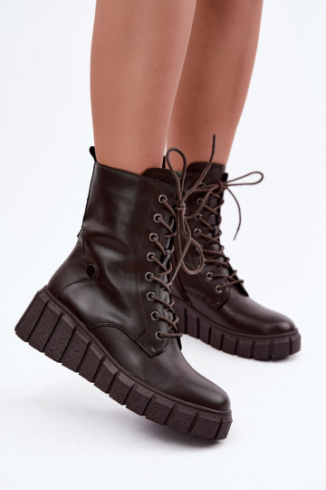 Warme Leder-Stiefeletten mit Plattform T.Sokolski AN Z26-160 in Schokoladenfarbe