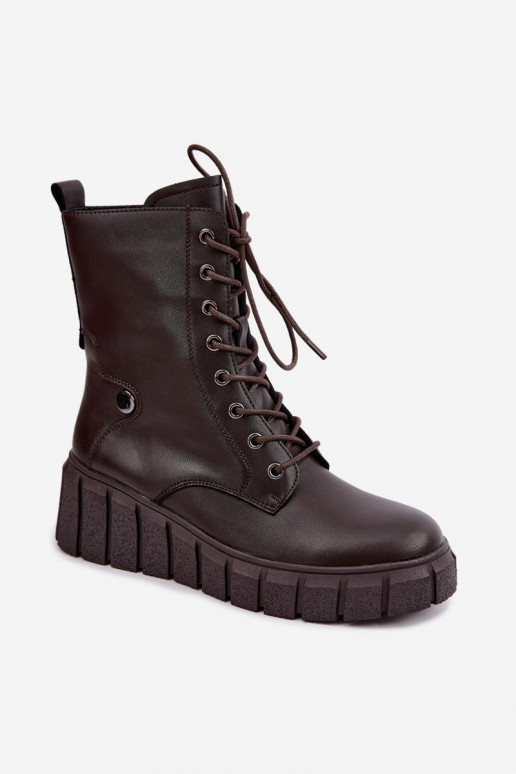 Warme Leder-Stiefeletten mit Plattform T.Sokolski AN Z26-160 in Schokoladenfarbe