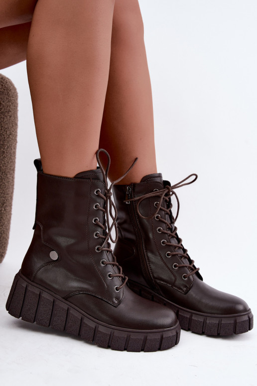 Warme Leder-Stiefeletten mit Plattform T.Sokolski AN Z26-160 in Schokoladenfarbe