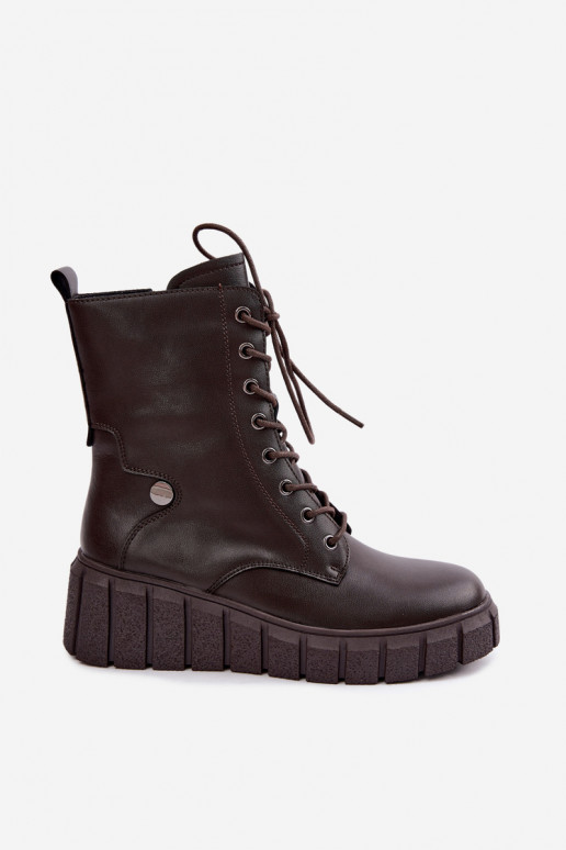 Warme Leder-Stiefeletten mit Plattform T.Sokolski AN Z26-160 in Schokoladenfarbe