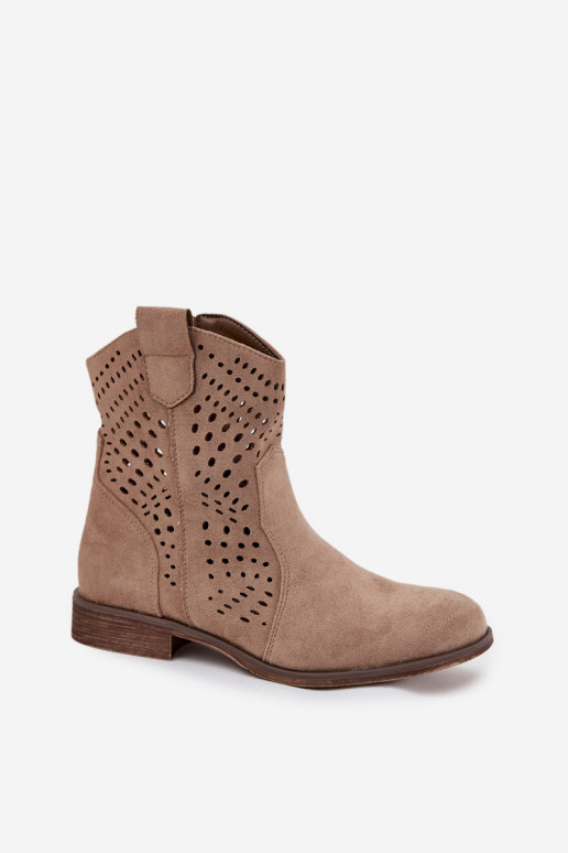 Ausschnitt-Damen Stiefeletten mit breiten Absätzen in sandfarbenem Amisna
