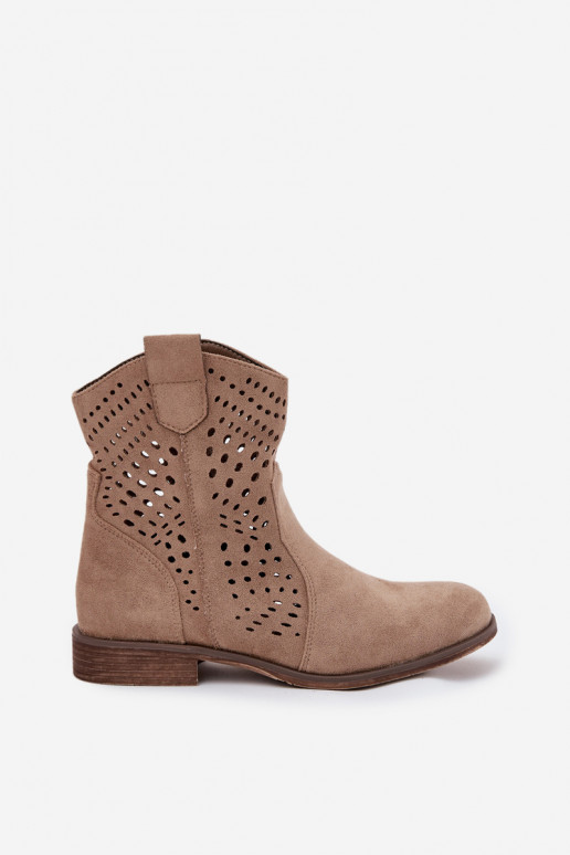 Ausschnitt-Damen Stiefeletten mit breiten Absätzen in sandfarbenem Amisna