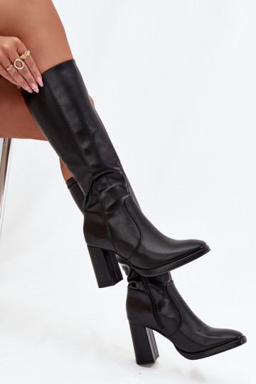 Damen Overknee-Stiefel mit Absatz aus schwarzem Kunstleder Lyvella