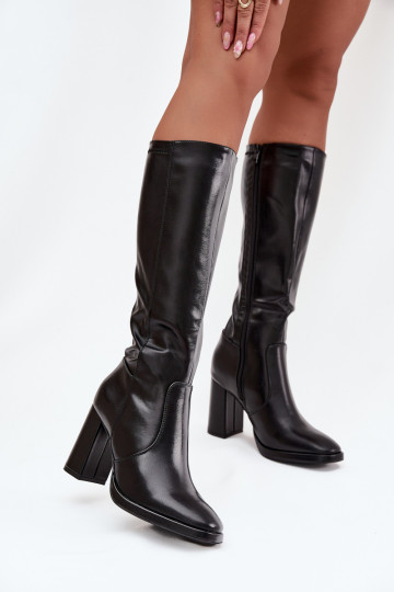 Damen Overknee-Stiefel mit Absatz aus schwarzem Kunstleder Lyvella 2