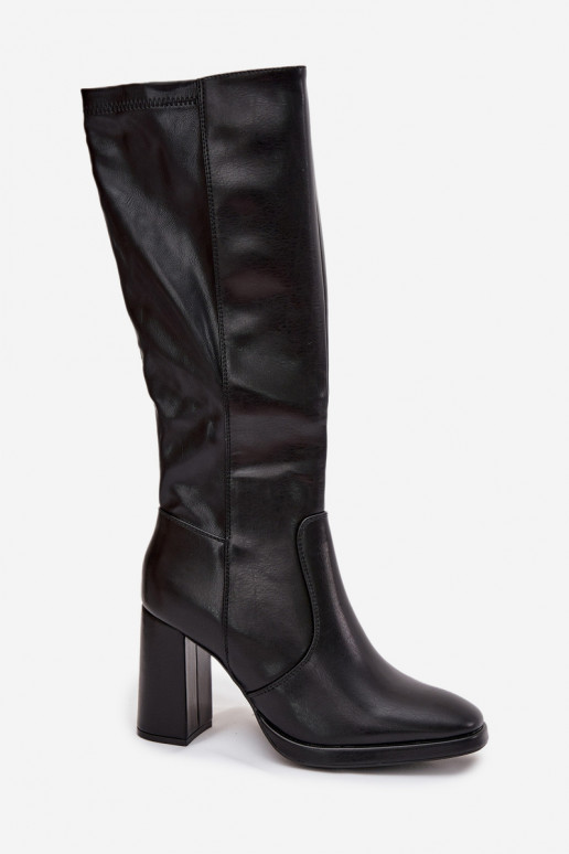 Damen Overknee-Stiefel mit Absatz aus schwarzem Kunstleder Lyvella