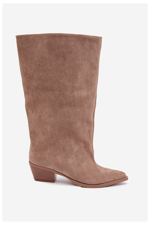 Sandfarbene Stiefeletten mit Absatz aus Kunstveloursleder Casella
