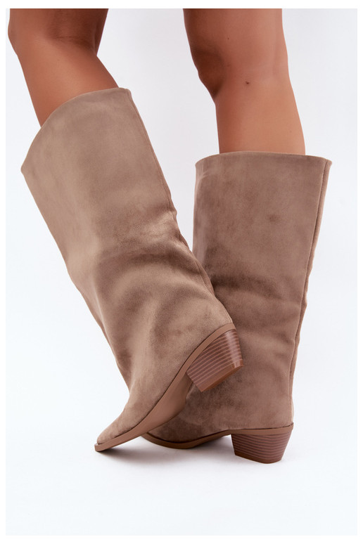 Sandfarbene Stiefeletten mit Absatz aus Kunstveloursleder Casella
