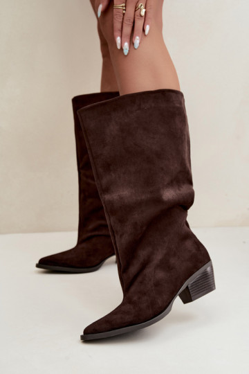 Stiefeletten mit Absatz aus braunem Kunstveloursleder Casella 2