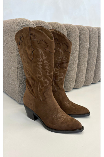 Knöchelhohe Cowboy-Stiefel mit Absätzen aus braunem Kunstveloursleder Jarissa 2
