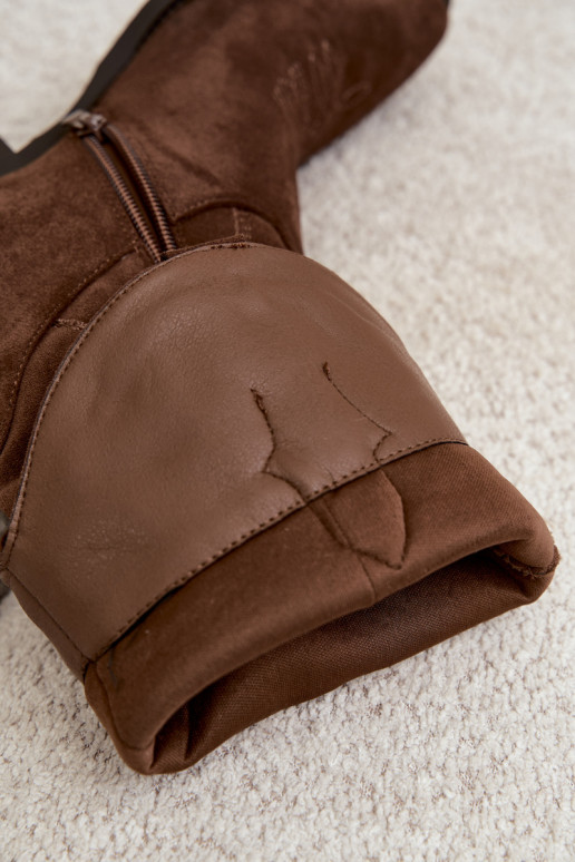 Knöchelhohe Cowboy-Stiefel mit Absätzen aus braunem Kunstveloursleder Jarissa