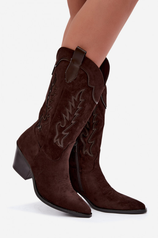 Damen Cowboy-Stiefel kniehoch mit Absatz in schokoladenfarbener Farbe Betina