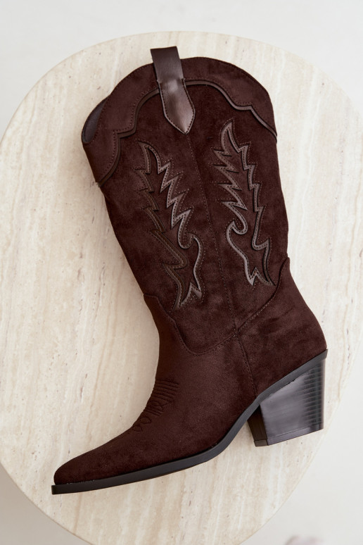 Damen Cowboy-Stiefel kniehoch mit Absatz in schokoladenfarbener Farbe Betina