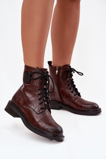 Braune Damen Arbeitsstiefeletten mit dekorativen Details 2